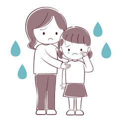 泣いている女の子と心配している母親のイラスト