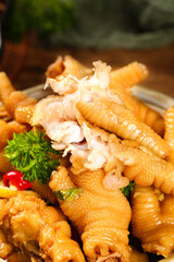 Fresh Cooked Chicken Feet with Claws Asian Delicacy Hot Dish Traditional Food