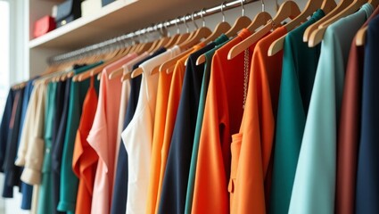 Colorful Clothes on Hangers in Fashion Store – Modern Retail Shopping Background