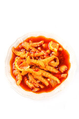 Spicy Marinated Chicken Feet in Red Sauce - Traditional Asian Cuisine Delicacy