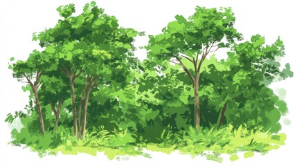 Obraz premium Lush Green Forest Scene, Painted Impressionistic Style