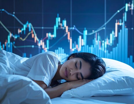 Peaceful Sleep Amidst Financial Market Data Visualization