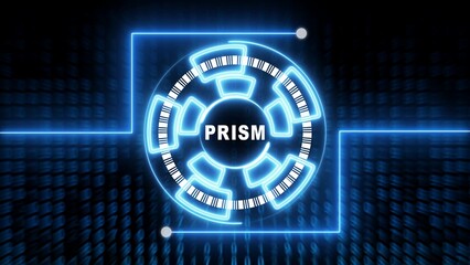 Bright Blue Neon Circle with Barcode Segments and Binary Code Background glowing circular