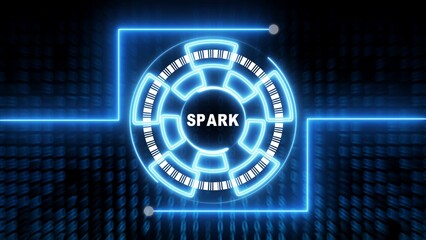 Bright Blue Neon Circular Interface with Binary Code Background and SPARK Text technology digital
