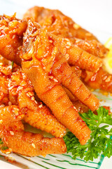 Spicy Glazed Chicken Claws with Fresh Herbs - Asian Phoenix Style Appetizer