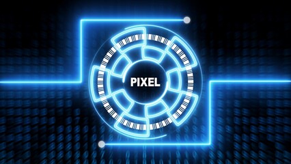Futuristic Neon Blue Pixel Circle with Binary Code Background technology digital