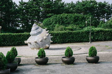 The park at Jungmun Daepo Coast Jusangjeolli Cliff, Jeju Island, South Korea.