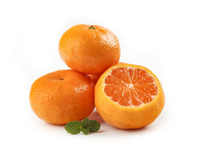 Fresh Oranges Cut in Half Showing Juicy Segments on White Background
