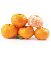 Fresh Seedless Tangerines and Satsuma Oranges Closeup on White Background