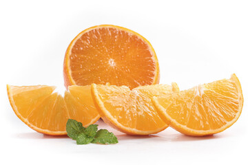 Fresh Orange Slices with Mint on White Background - Citrus Fruit Stock Photo