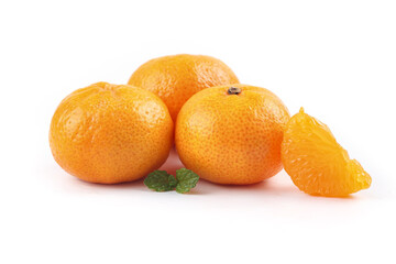 Fresh Seedless Satsuma Tangerines with Peeled Segment on White Background