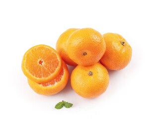 Fresh Seedless Tangerines from Guangxi Sihui China with Mint on White Background