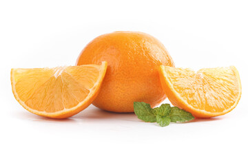 Fresh Orange Slices with Mint on White Background - Juicy Citrus Fruit