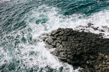 Jusangjeolli cliffs with basalt columns details, Jeju island, South Korea.