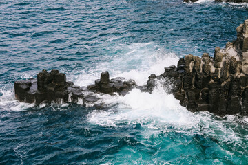 Jusangjeolli cliffs with basalt columns details, Jeju island, South Korea.