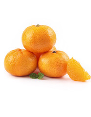 Fresh Sweet Honey Tangerines from Sihui Guangxi China with Mint Leaves on White Background