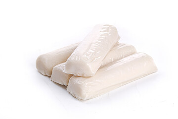 Fresh White Rice Cakes Traditional Asian Food Ingredient on White Background