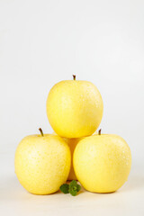 Fresh Yellow Apples Pyramid Stack Aomori Fruit Healthy Eating Nutrition Concept