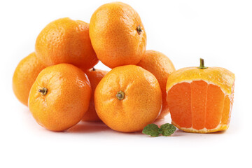 Fresh Guangxi Tangerines on White Background - Citrus Fruit with Cut Open Segments
