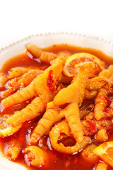 Spicy Braised Chicken Feet in Red Sauce - Traditional Asian Delicacy Food Photography