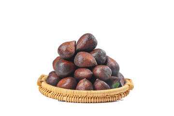 Fresh Snake Berries Yunnan Strawberries in Wicker Basket White Background Exotic Tropical Fruit