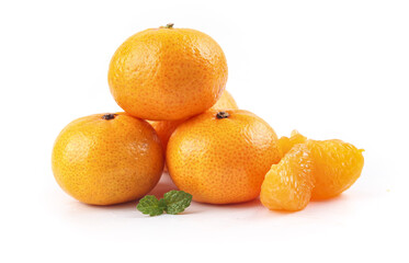 Fresh Guangxi Tangerines Seedless Orange Citrus Fruit Small Sweet Sugar Closeup White Background