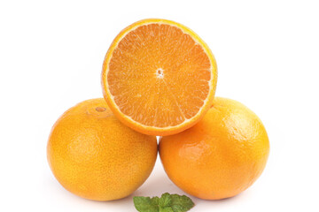 Fresh Ehime Orange Citrus Fruits Cut in Half on White Background with Mint Garnish