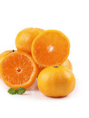 Fresh Seedless Honey Tangerines from Guangxi China - Sweet Small Oranges Whole and Sliced on White Background