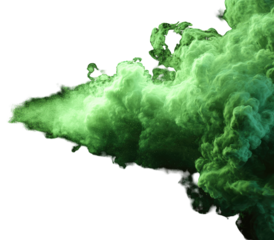 Vivid green smoke plume against black background