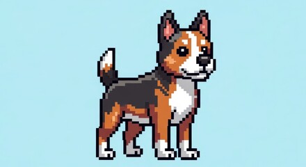 Happy Tricolor Pixel Dog: A Retro 8-Bit Canine Character Sprite