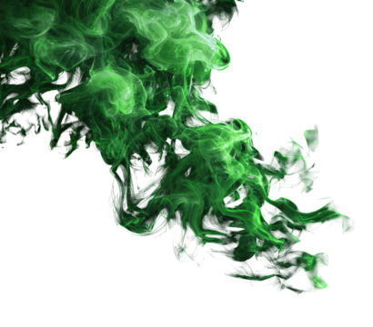Green smoke plumes against black background