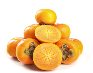 Fresh Fuping Persimmons from Shanxi China on White Background - Crisp Orange Asian Fruit