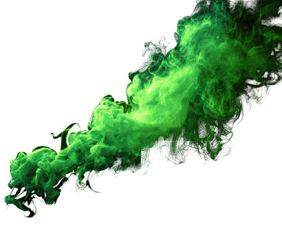 Vibrant emerald green smoke swirls against a black backdrop