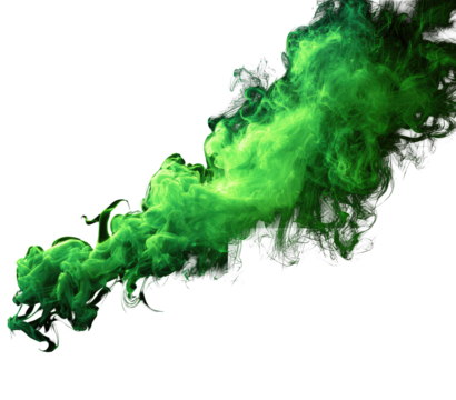 Vibrant emerald green smoke swirls against a black backdrop