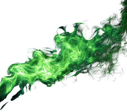 Abstract vibrant green smoke swirls against black
