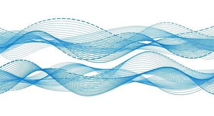 Abstract blue wave background with flowing lines and subtle dashed accents