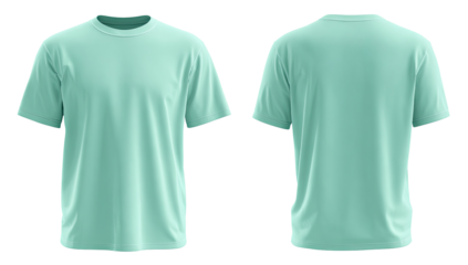 Mint green t-shirt, front and back views,  apparel mockup