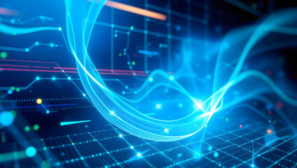 Abstract digital data streams flowing across a technological grid.