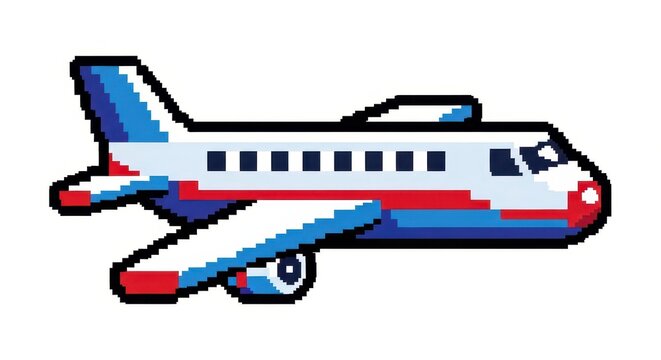 Retro 8-Bit Pixelated Airliner with Red and Blue Livery