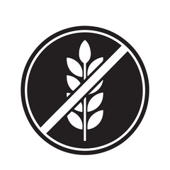 Black and white circular symbol indicating no wheat or gluten content in food products isolated on white background silhouette