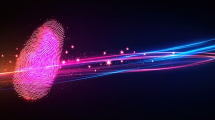 color digital fingerprint on a black background. Biometric identity finger scan and technology for protecting digital access to security data and information