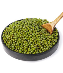 Organic Mung Beans in Bowl with Wooden Spoon - Healthy Legumes Rich in Nutrients and Protein