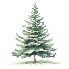 Fototapeta premium A realistic watercolor painting of a tall evergreen pine tree with lush green needles and a sturdy brown trunk.