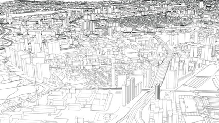 Naklejka premium Urban modern landscape. Vector rendering of 3d