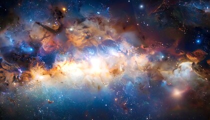 Fototapeta premium A vibrant, luminous vista of the cosmos, showcasing nebulae, star clusters, and the vibrant hues of space