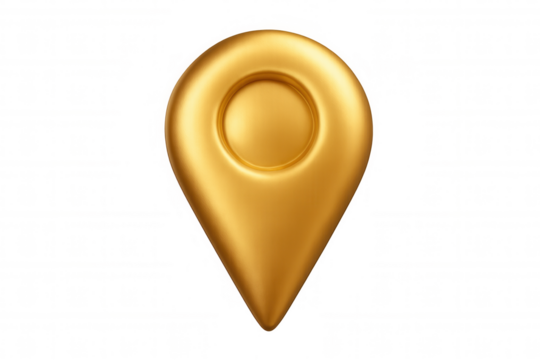 Golden location pin gleaming, marking exact destination against transparent backdrop, symbolizing travel navigation precision