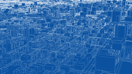 Blue Wireframe Cityscape