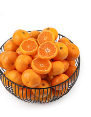 Fresh Small Oranges Tangerines Satsumas in Wire Basket White Background Citrus Fruit