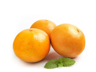 Fresh Ehime Oranges with Mint Leaves on White Background - Japanese Citrus Fruit