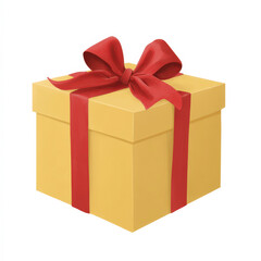 Obraz premium Yellow Gift Box with Red Ribbon Bow - Perfect for Holiday and Celebration Designs